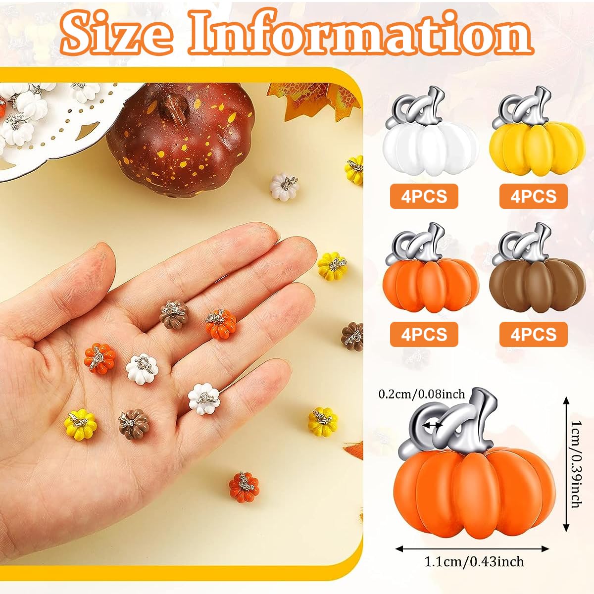 SANNIDHI Pumpkin Charms for Jewellery Making featuring 16pcs Alloy Pendants with Silver Loop | DIY Halloween and Thanksgiving Craft Accessories