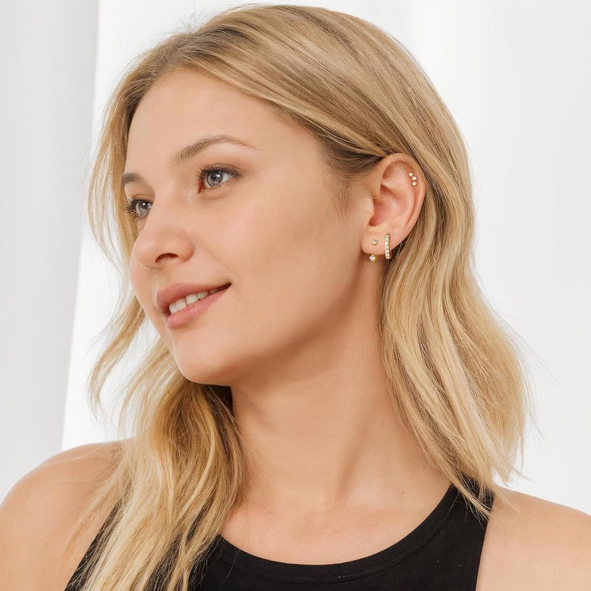 SANNIDHI Earrings Set for Women with 3 Pairs Gold Rhinestone Studs | Hypoallergenic Stainless Steel