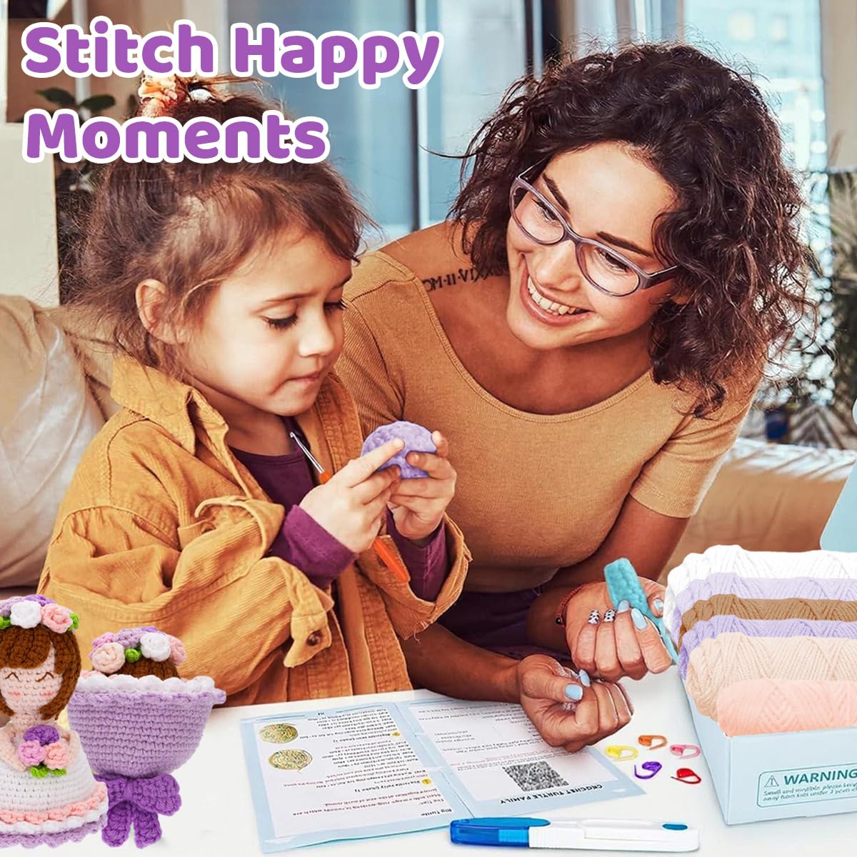 PATPAT DIY Stuffed Crochet Doll Craft Kit Set of 2 for Beginners with Video Guide | Gift Keyring Charm