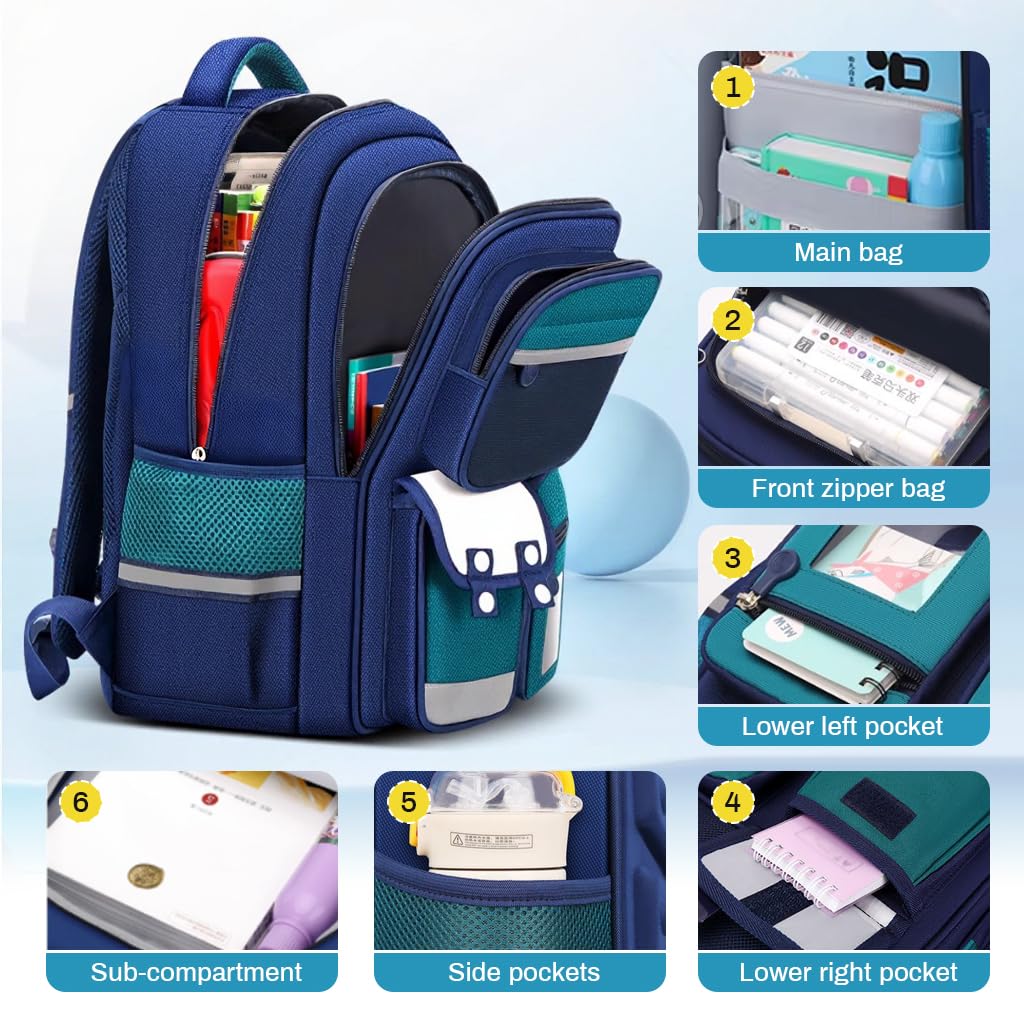 Large School Bag for Boys with 40x32x12cm Capacity and Padded Straps | Dark Green Laptop Backpack