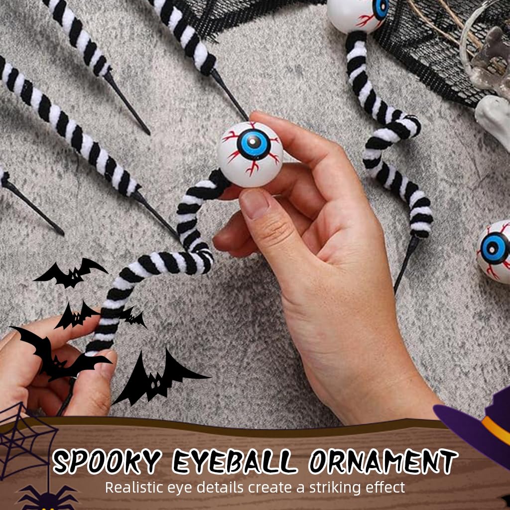 HASTHIP Halloween Eyeball Ornaments for Spooky Décor with Striped Flexible Stems | 6Pcs Set