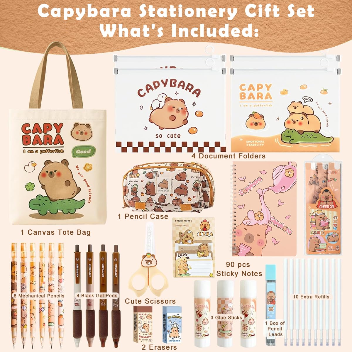 Climberty Capybara Cartoon Stationery Set for School and Gifts with A5 Coil Notebook | Cute Supplies for Girls