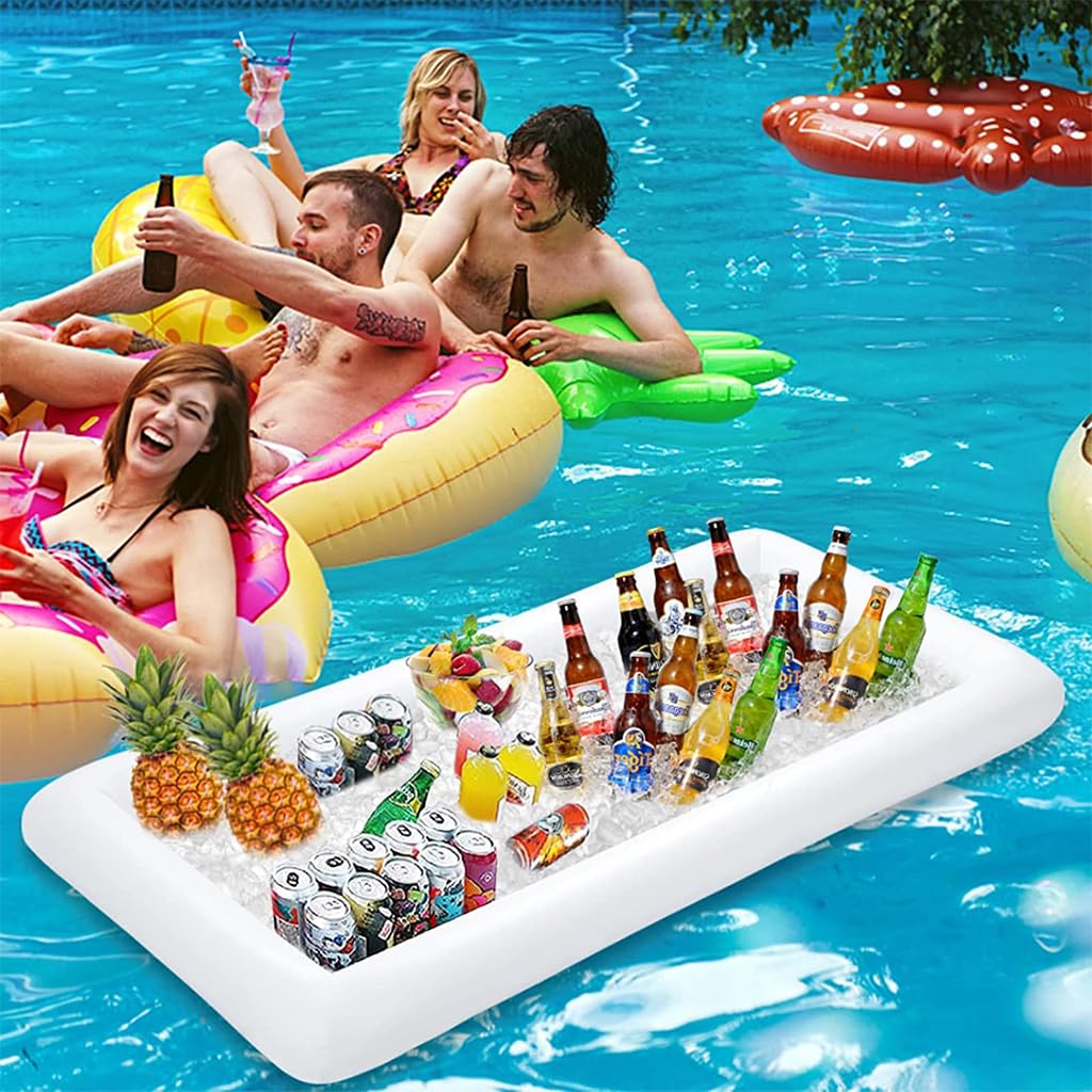 Proberos Inflatable Ice Pool for Party with Drain Plug and Leak Proof Edge 53x25.6 in | EVA Buffet Tray for Drinks and Food