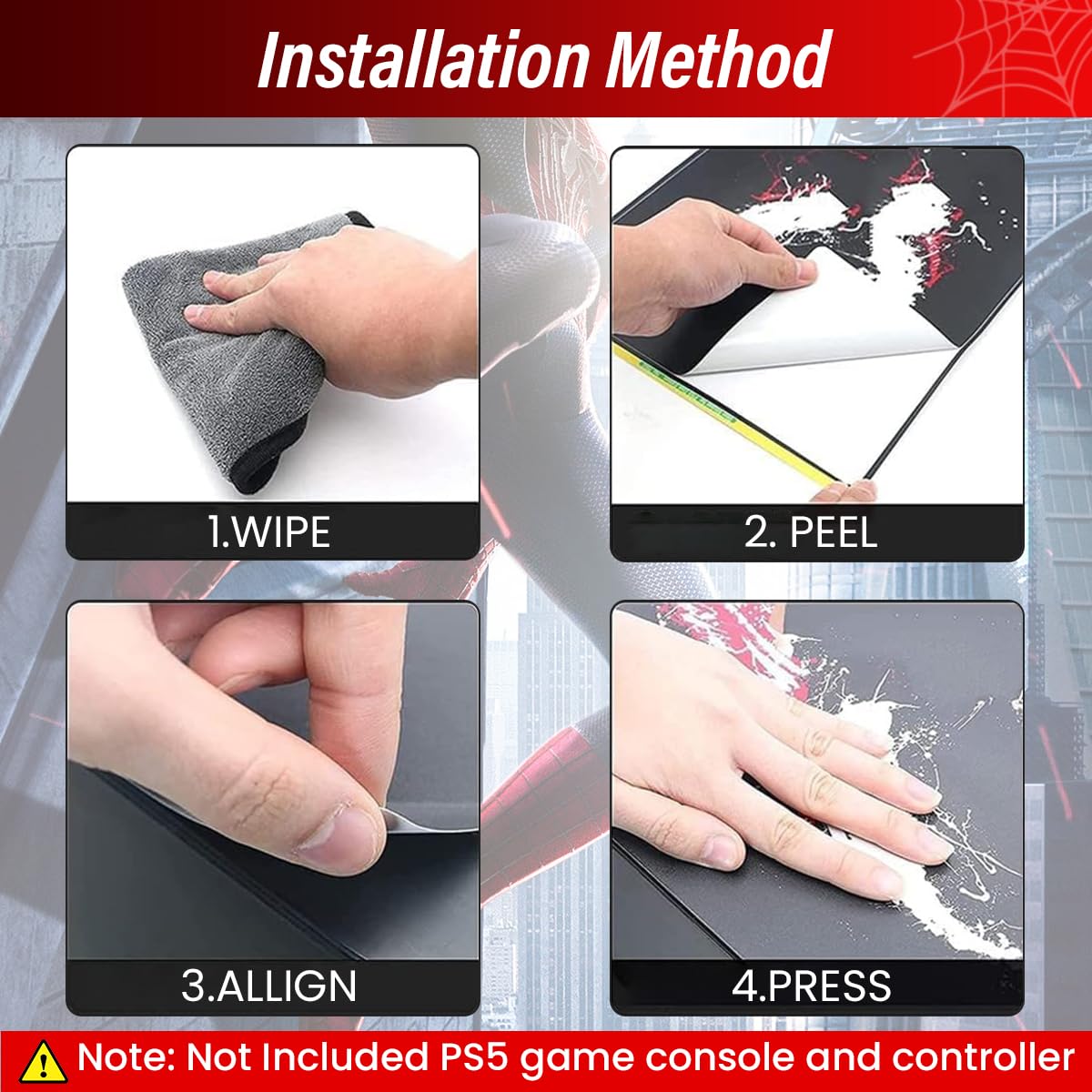 ZORBES Skin Cover Stickers for PS5 Disc Edition with Precise Fit Vinyl Matte Finish | Spider Red and Black Design