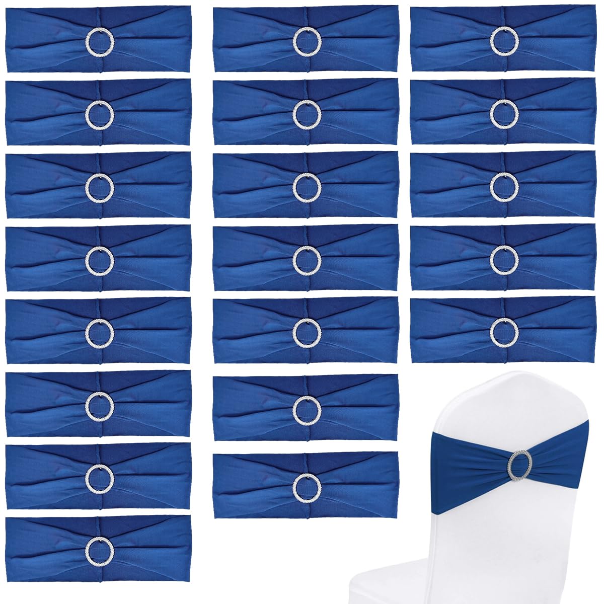 HASTHIP® 20Pack Chair Sashes Chair Bows Stretch Chair Sashes Spandex Chair Cover Band with Buckle for Wedding Hotel Banquet Birthday Party Home Decorations, Blue