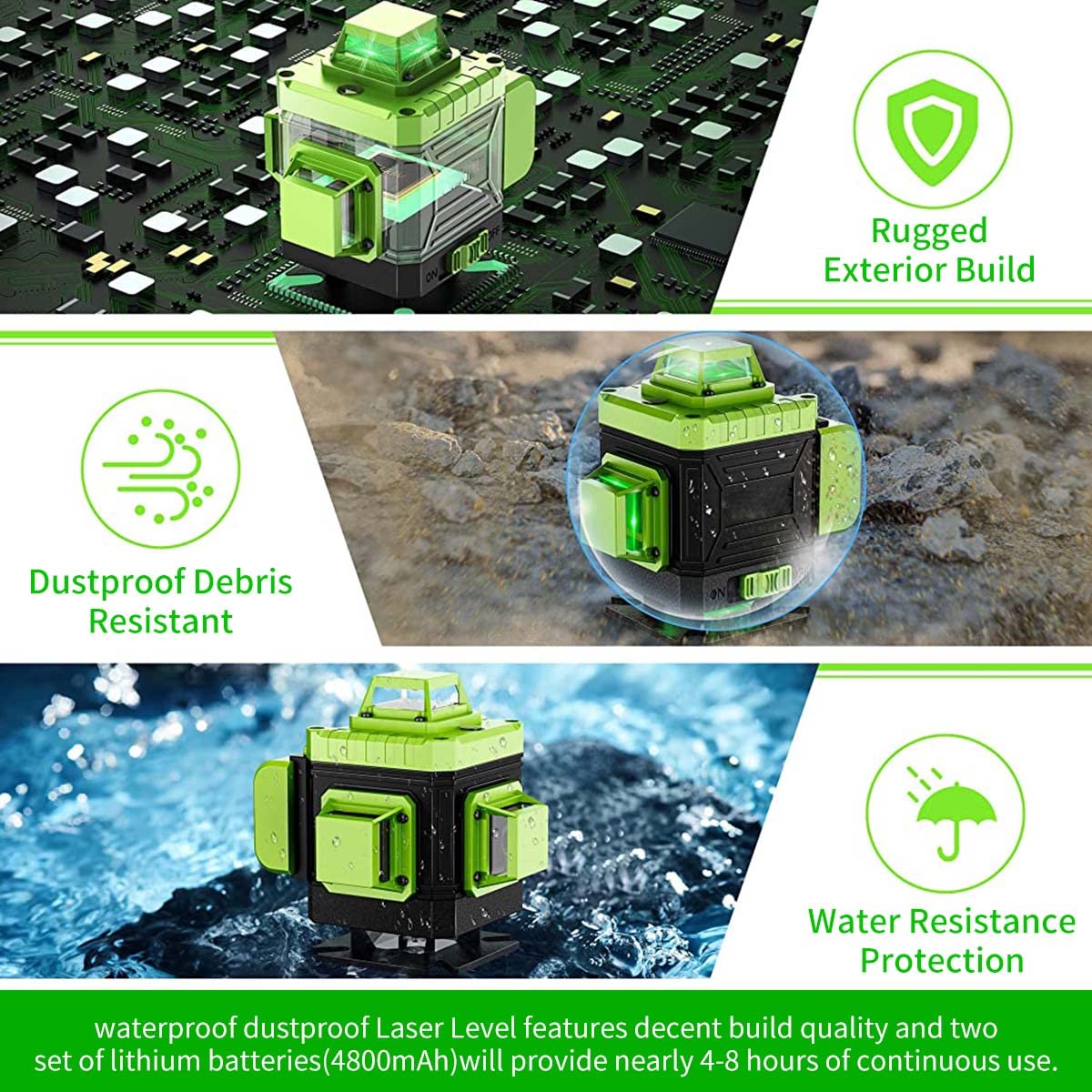 HASTHIP Laser Level for Room Alignment with 16 Lines 4D Self Leveling Green Beam | Rechargeable