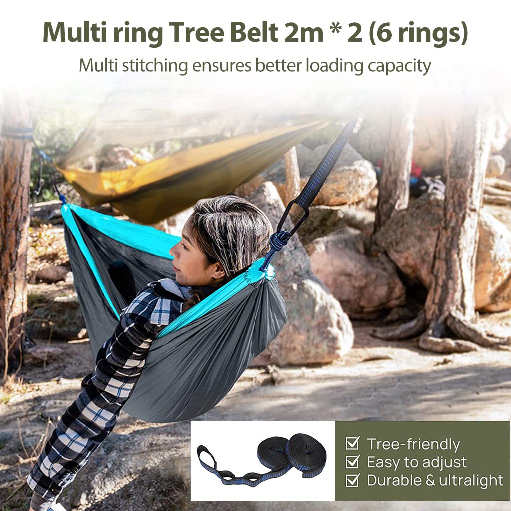 HASTHIP® Blue Hammock for Camping Outdoor Activities with 2 Fixing Straps, Swing for Adults and Kids,Portable Ultralight Nylon Hammock for Travel,Beach,Trekking,Maximum 200kg Load