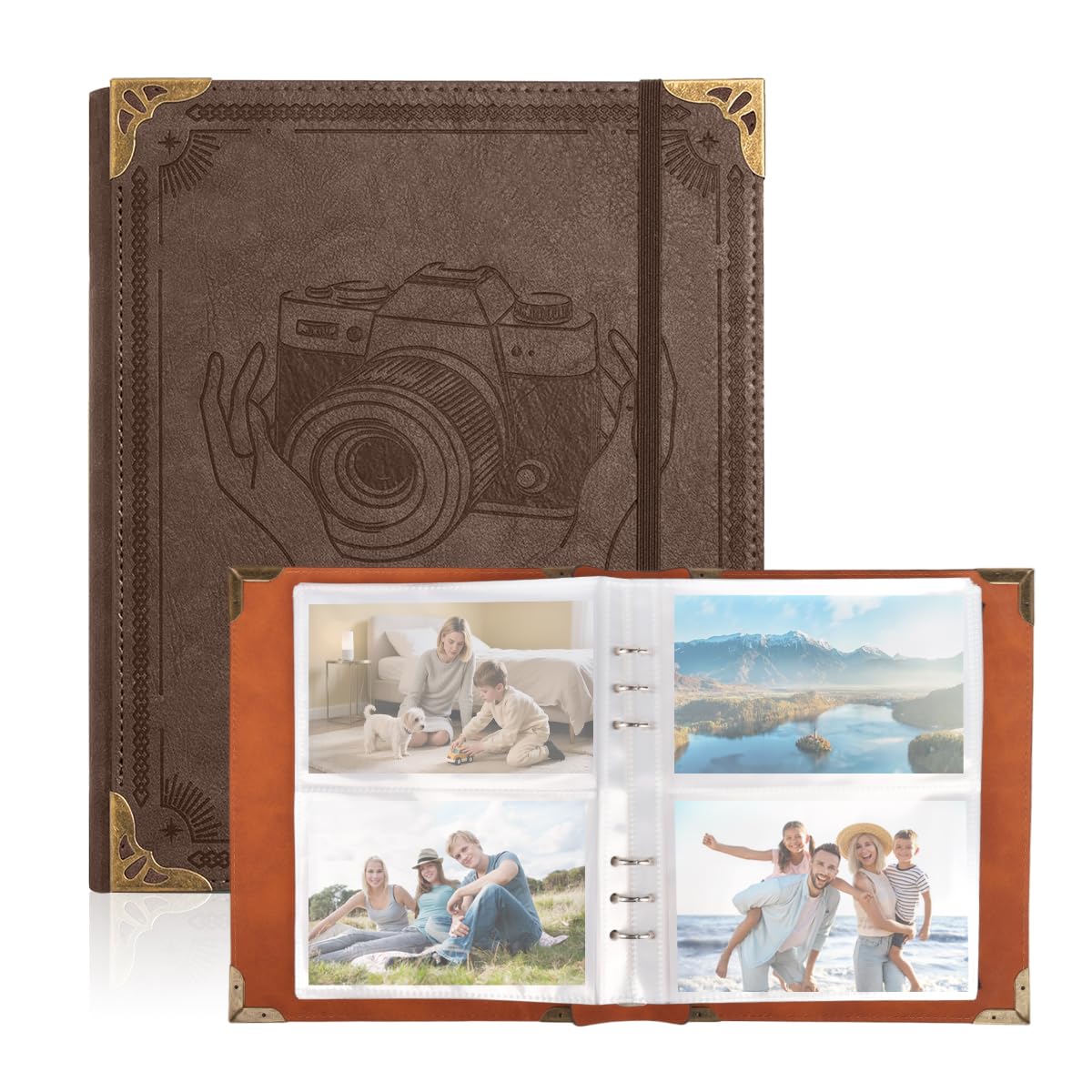 HASTHIP Photo Album for 4x6 Photos with 30 Sheets Vintage Craft Paper and Embossed PU Leather Cover