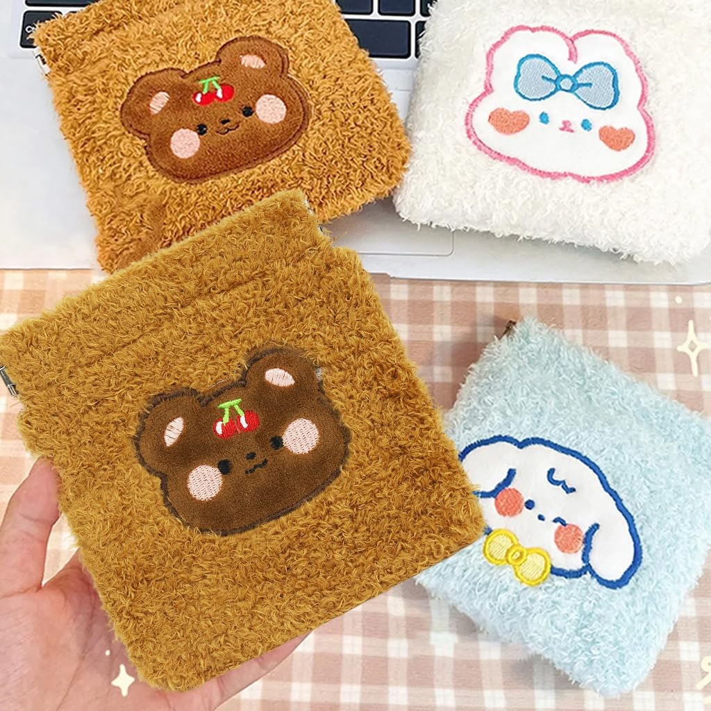 MAYCREATE Small Pouches for Women 3Pcs 5 in Set with Elastic Closure and Water Resistant Fabric | Cute Cartoon Design for Makeup Coins and Sanitary Pads