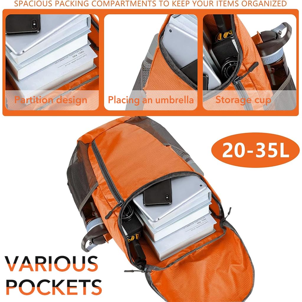 GUSTAVE® 20L Travel Backpack Lightweight Foldable Backpack Fashion Large Capacity Outdoor Water Resistant Rucksack for Travelling Walking Hiking Camping Biking, Orange