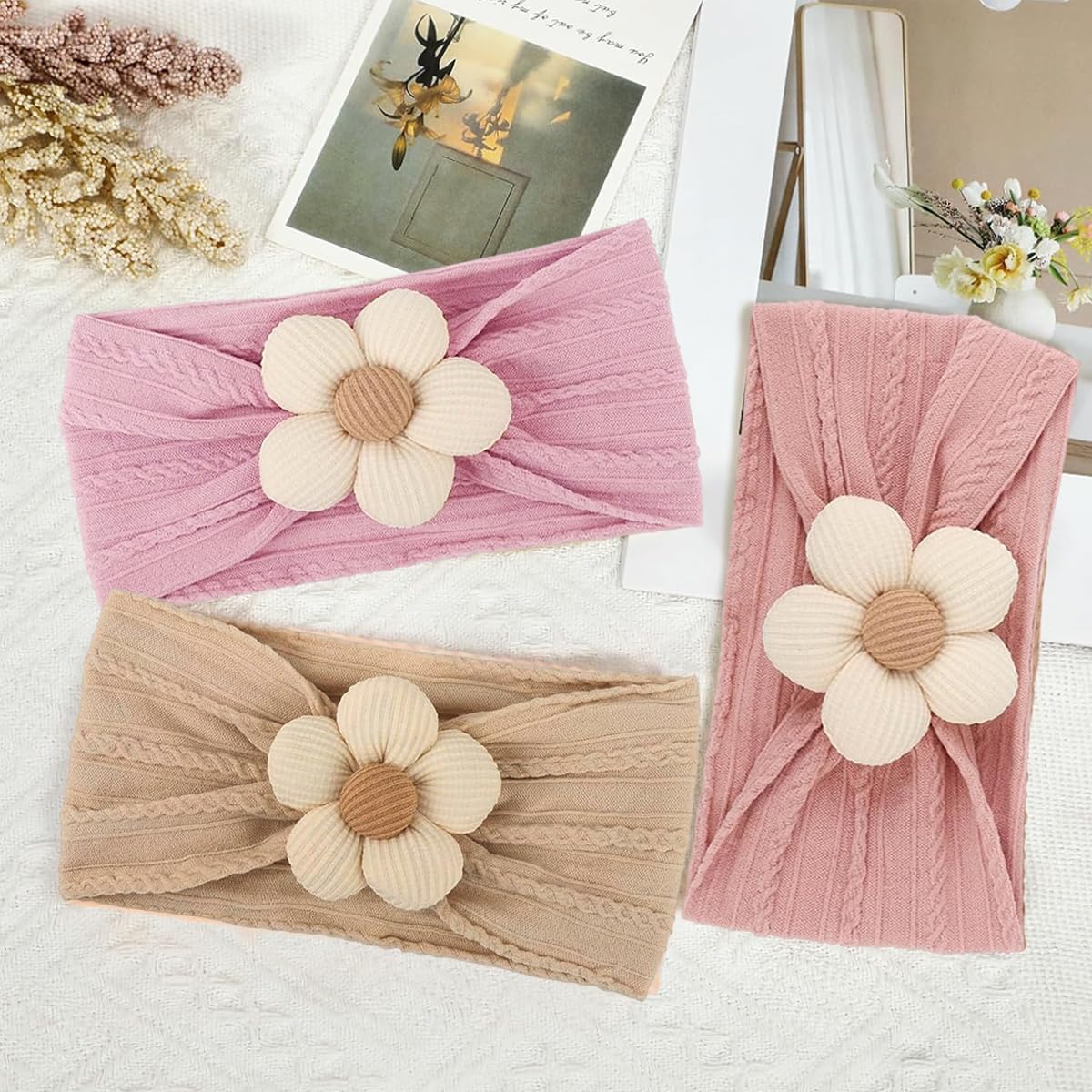 SNOWIE SOFT Baby Headband Set for Girls with Stretchy Nylon Bands and Cute Flower Bows | 6PCS