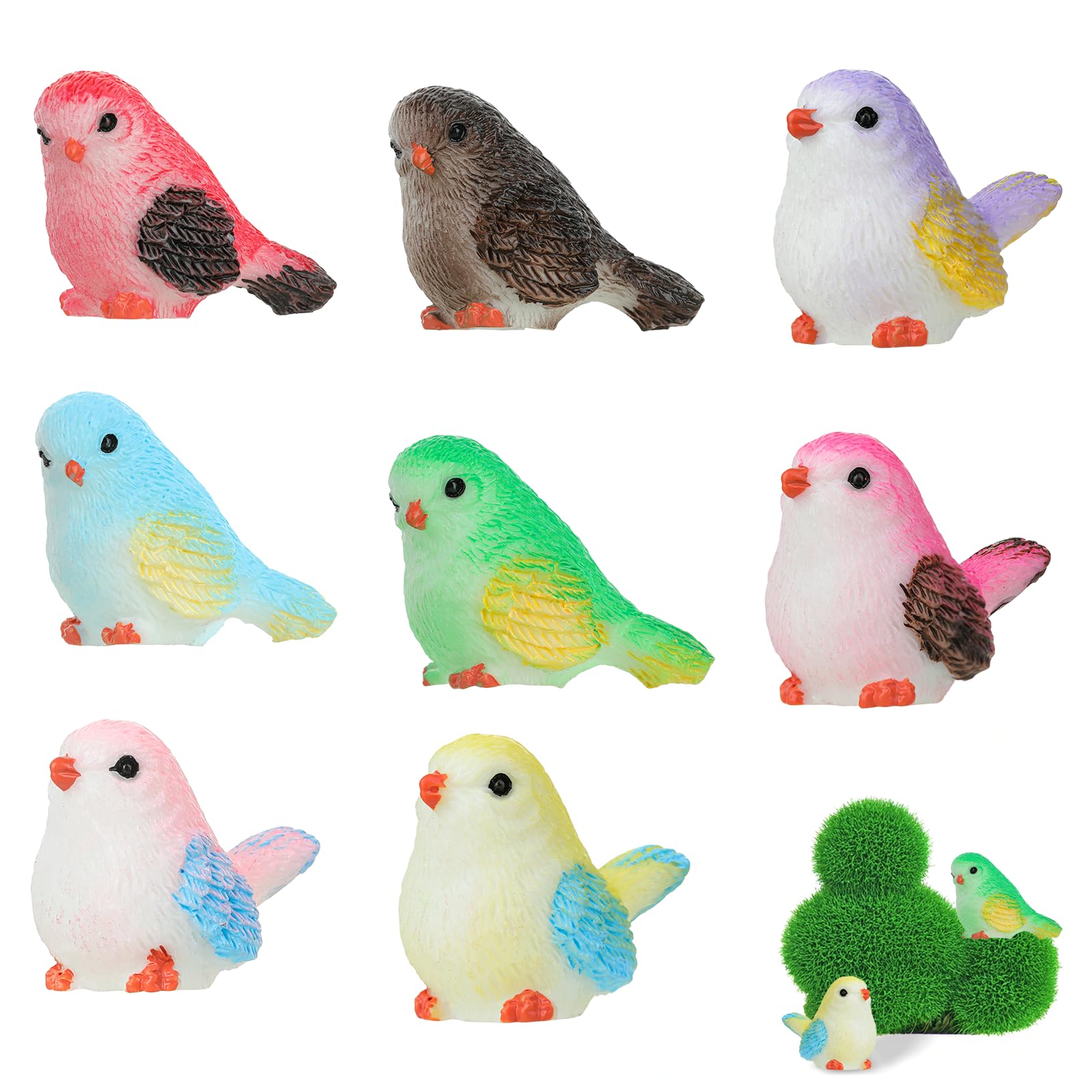 HASTHIP® 8-Piece Miniature Resin Bird Decorations, 0.9'' Colorful Hand-Painted Birds, Lightweight & Durable, Perfect for Home, Garden, Car, Office & DIY Crafts