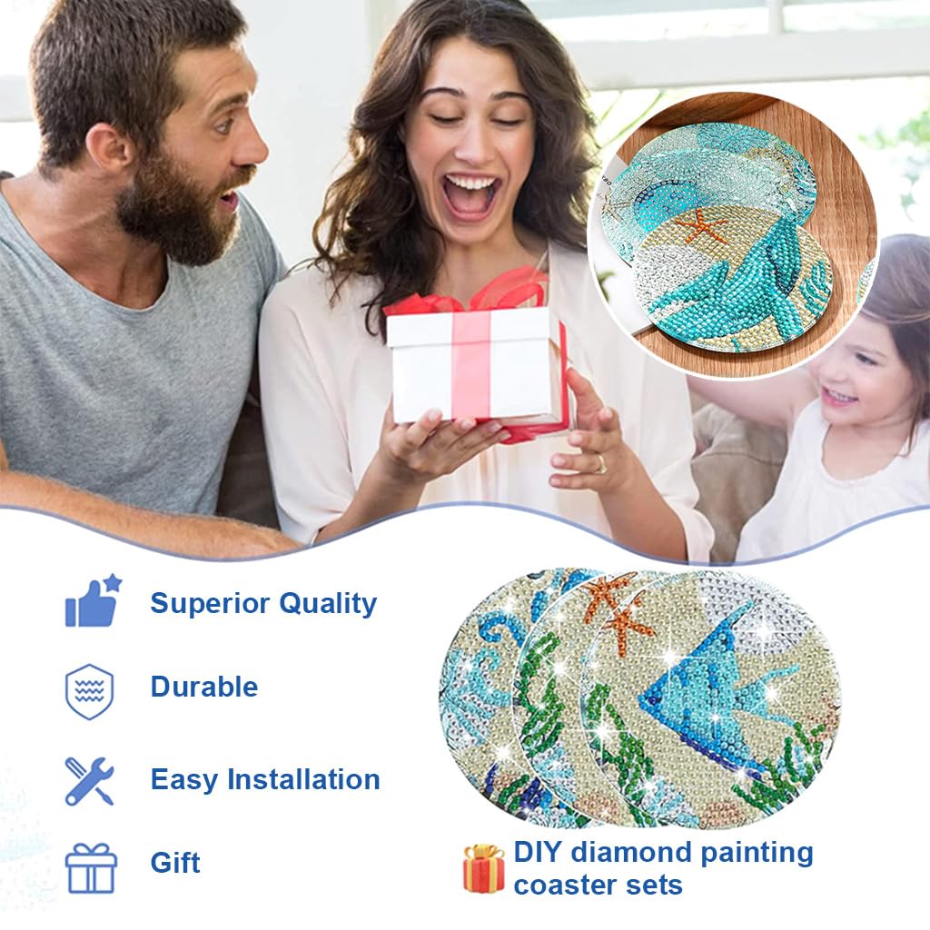 HASTHIP® 8 Pcs Diamond Painting Coasters Kits, Exquisite Diamond Painting Coasters with Holder, DIY Diamond Art Coasters and Crafts for Adults Kids, Style B, acrylic