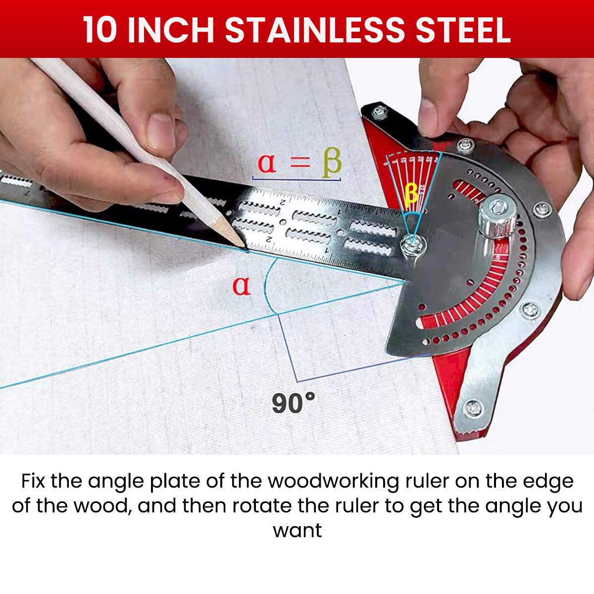 Serplex Multi Angle Measuring Ruler for Woodwork featuring 10 in Laser Etched Stainless Steel | Ideal for DIY Projects