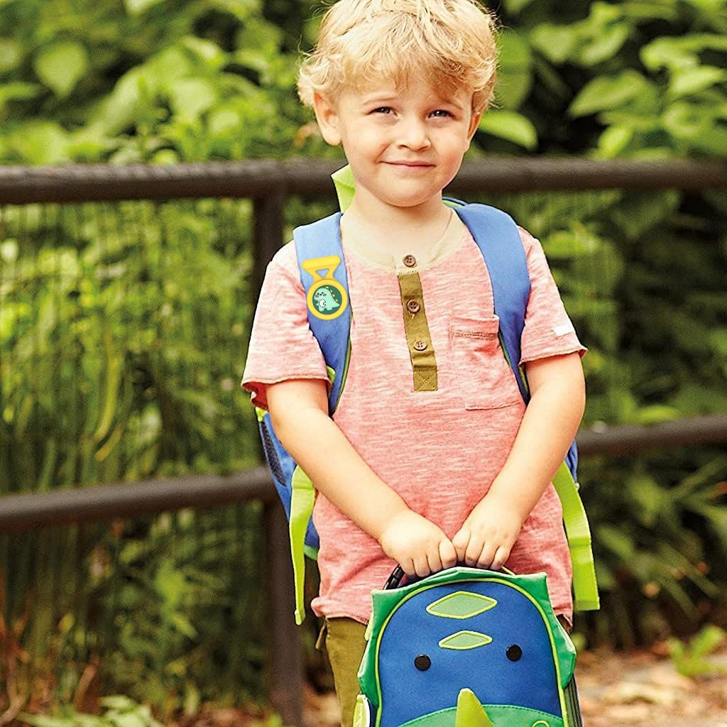 ZORBES AirTag Holder for Kids Luggage and Bags with Waterproof Silicone Brooch Pin | Yellow Cartoon Dino Anti Lost Design