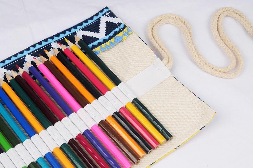 PATPAT® Canvas Pencil Wrap Case with 24 Slots Roll Up for Adults and Kids Coloring Holder Colored Pen Paint Brush Stationery Storage Pouch Gift for Girls Without Pencils 2 PCS