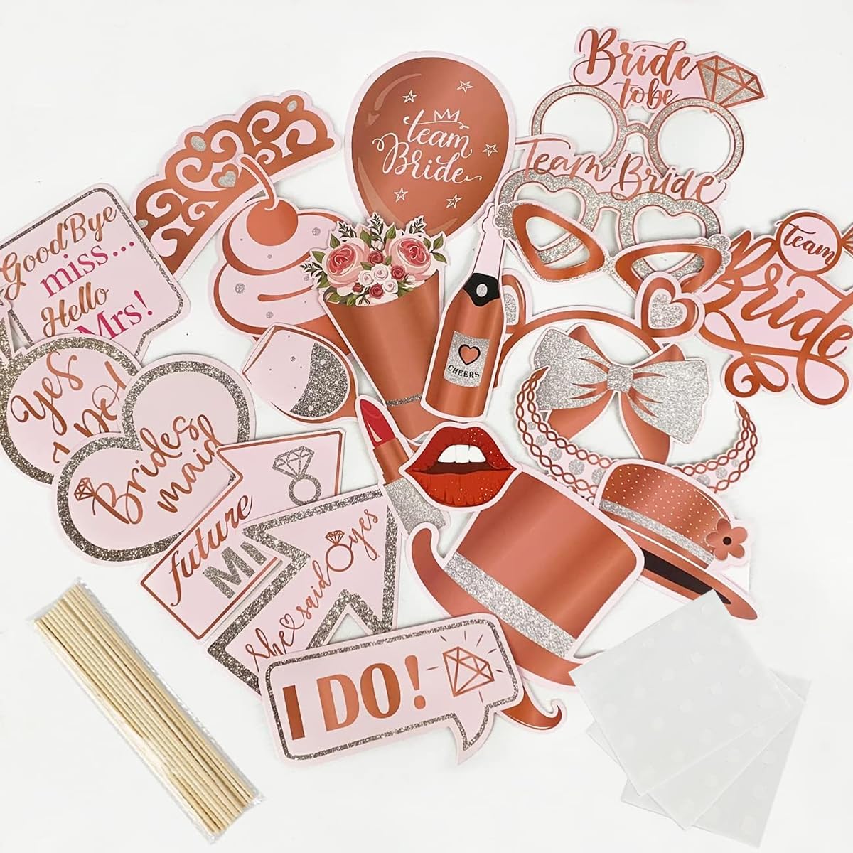 HASTHIP Bride to Be Decoration Set Combo, Bachelorette Party Supplies Room Decor, Include Photo Booth Frame, 24 Photo Props, Cardboards and Dot Stickers Kit for Bridal Shower Decorations