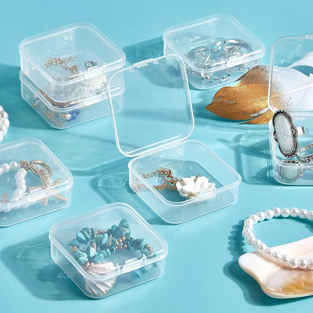 HASTHIP Jewelry Organizer Box Set of 15Pcs for Earrings and Rings with 14 Mini Containers | Transparent Plastic Storage for DIY Crafts