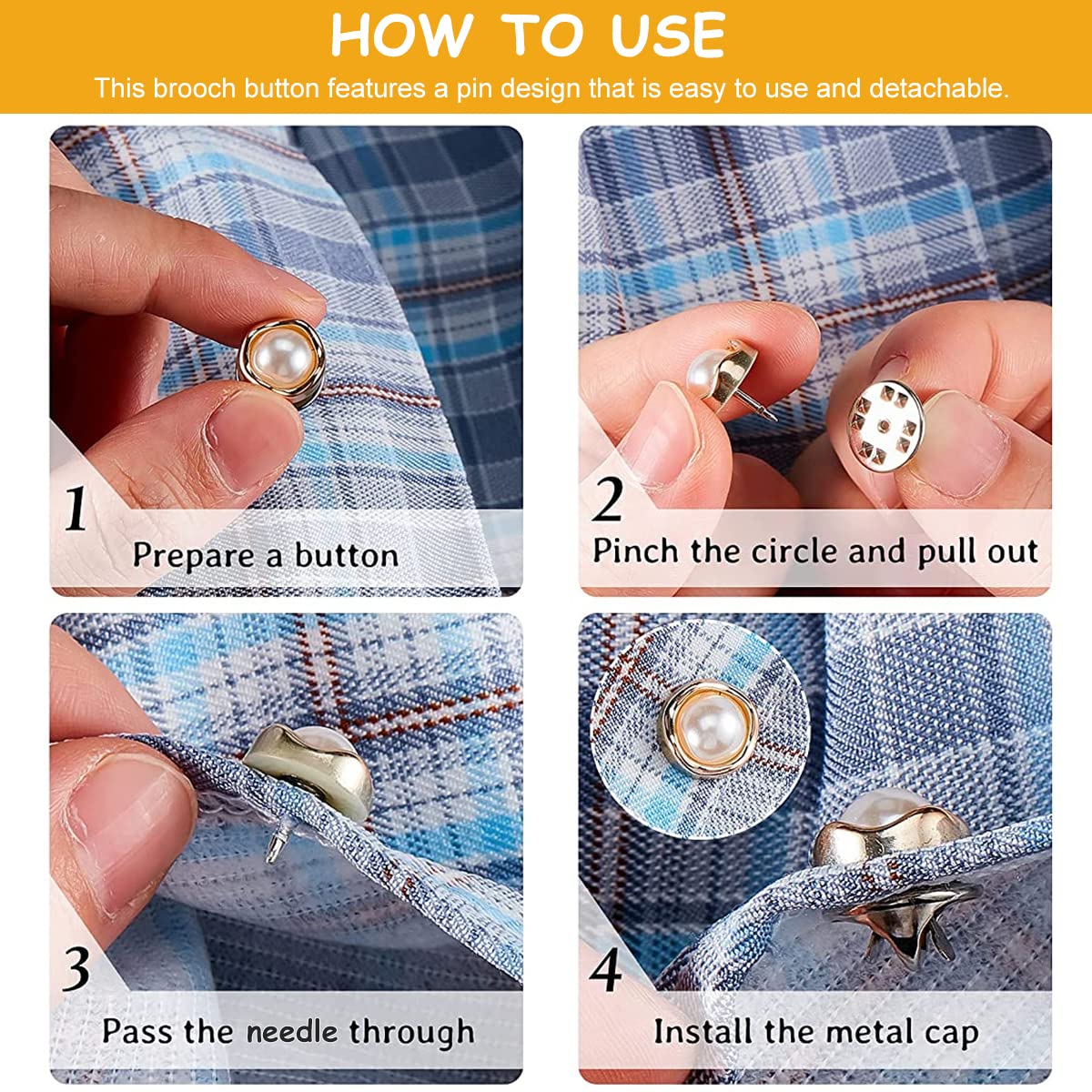 SANNIDHI Pearl Buttons Brooch Pins for Shirt and Cardigan with No Sew Design | 30PCS Set