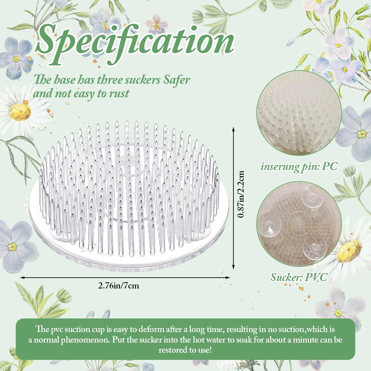 HASTHIP Flower Arrangement Tray 2.76 in Round Ikebana Holder with Suction Cups | 2 Pcs Plastic Stable Floral Frog