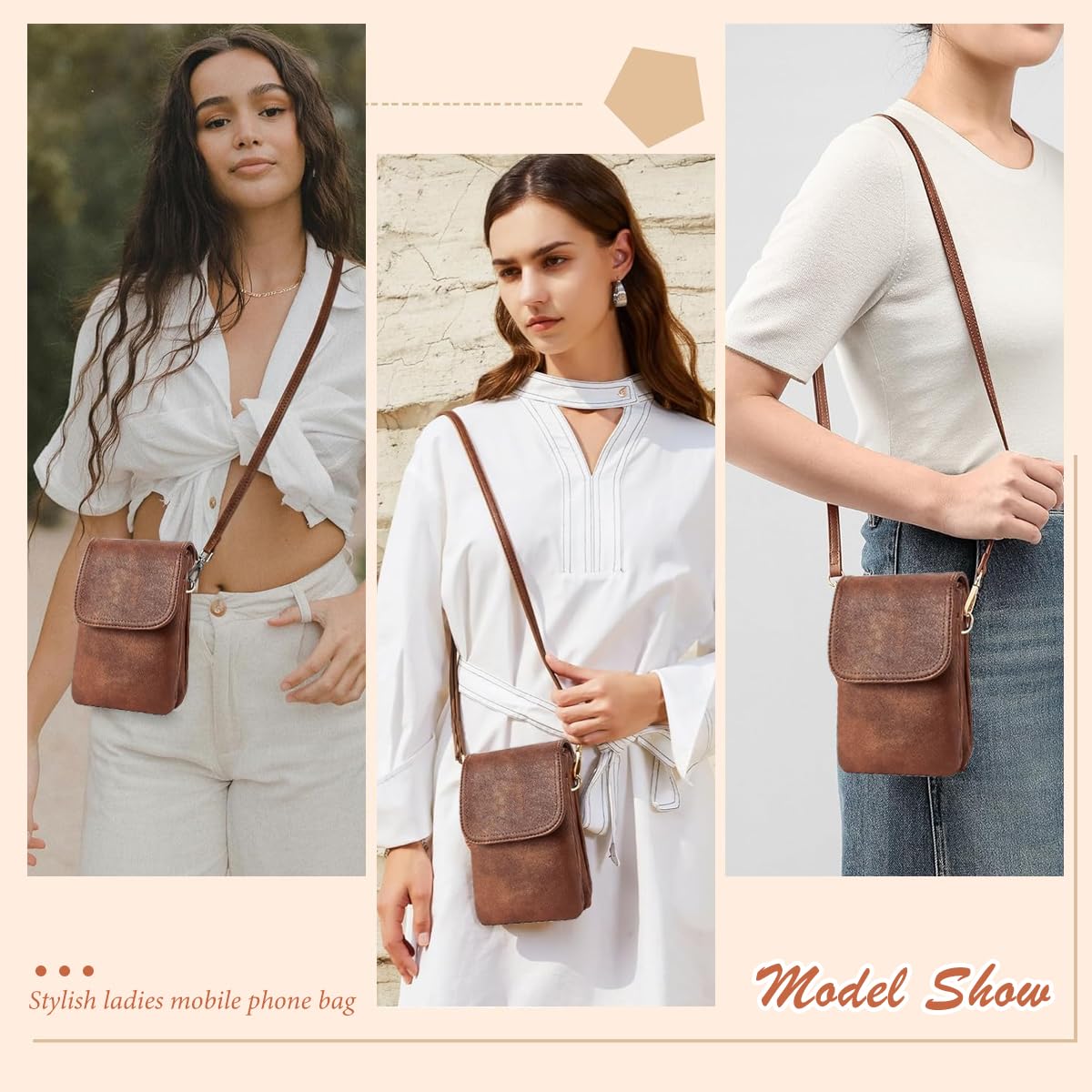 PALAY Crossbody Phone Bag for Daily and Travel Use with Multi Zipper Pockets | Vintage Brown PU Leather Mini Purse for Women