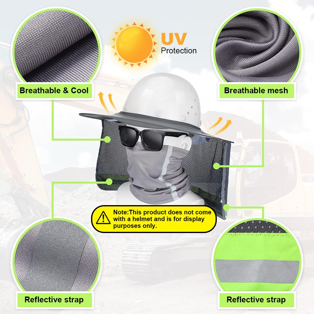 Serplex Hard Hat Sun Shade for Construction Helmets with Reflective Mesh and Neck Gaiter