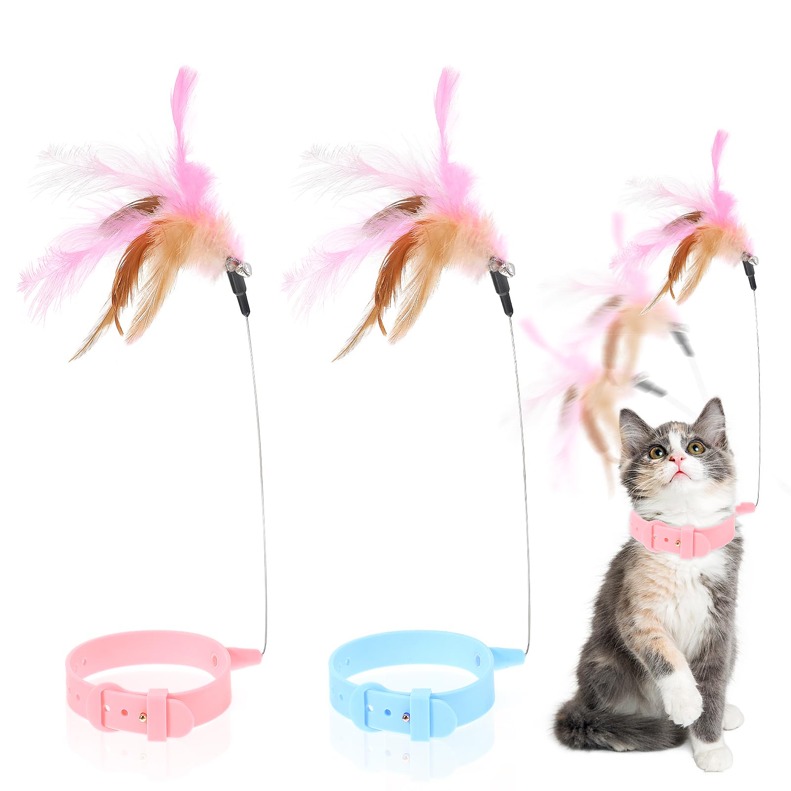 Qpets® Cat Feather Collar Cat Teasing Feather Collar Adjustable Rubber Cat Collar Flexible Teasing Feather Toy Self-Entertainment Cat Toy