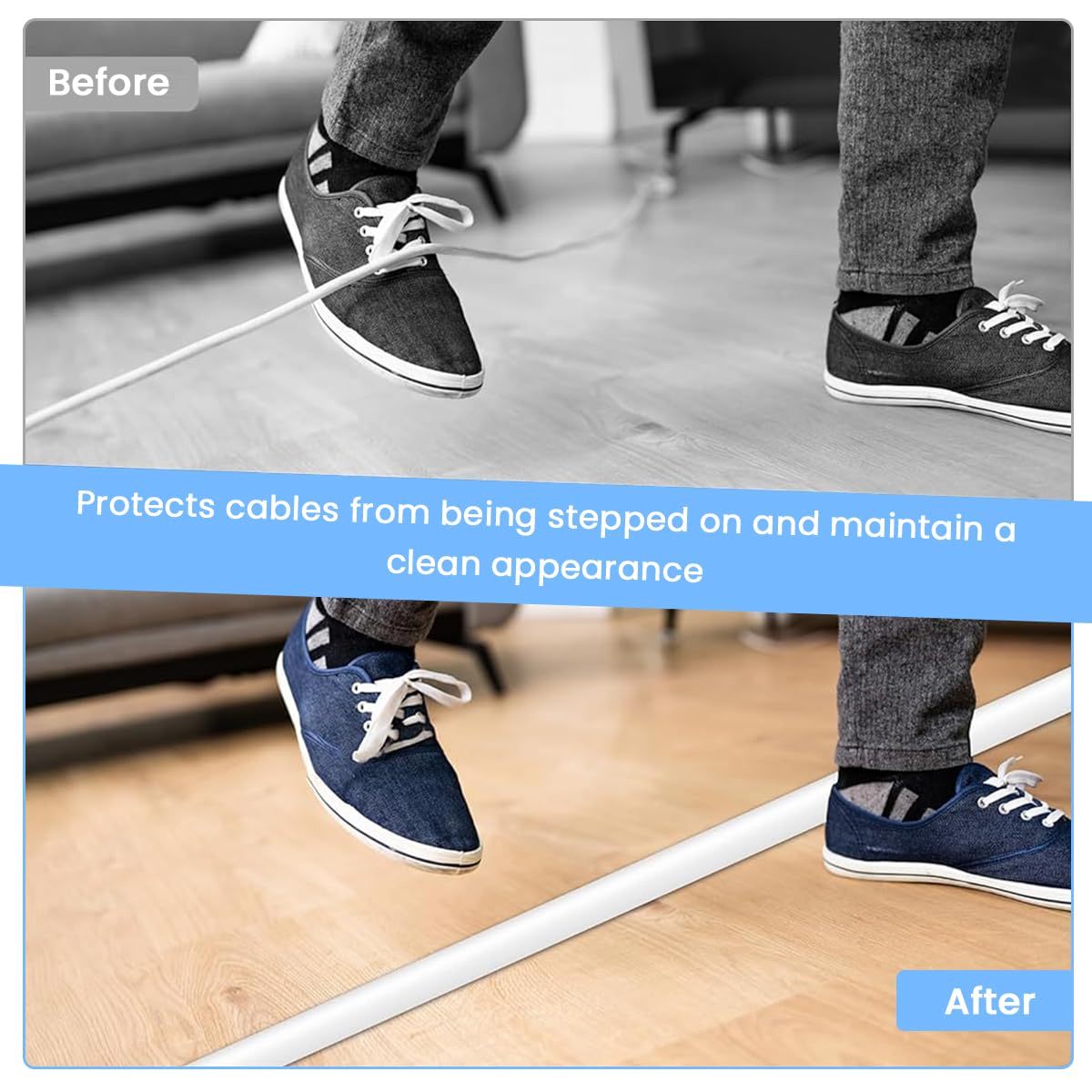 Serplex PVC Cord Cover for Floor and Wall Cable Management 6.6 ft | Self Adhesive Cuttable Design