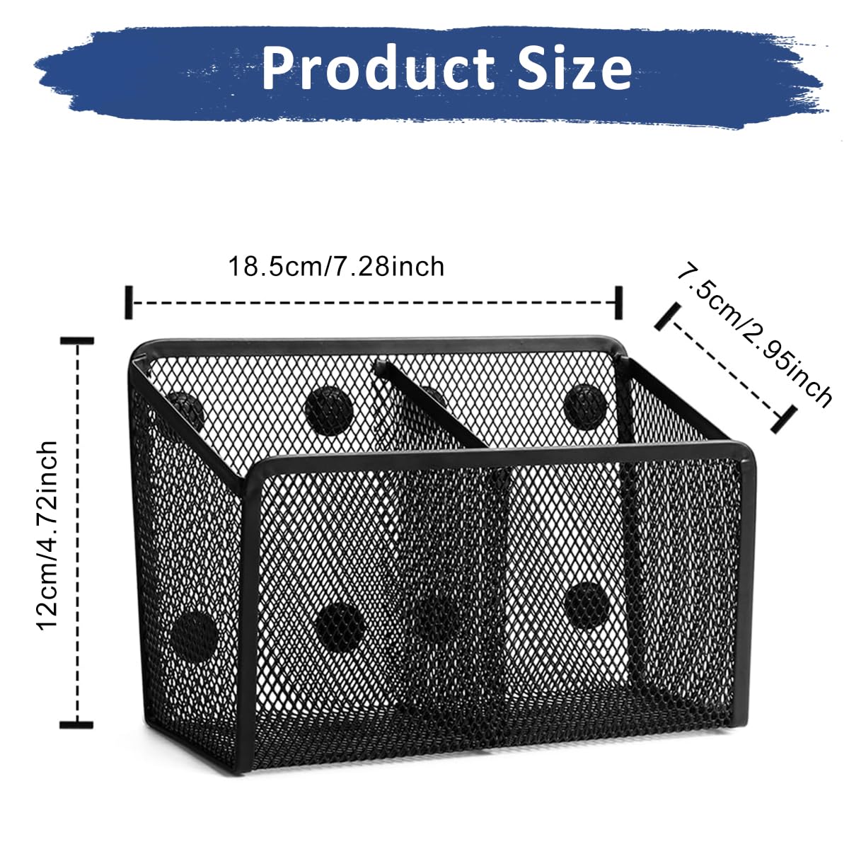 Climberty® Magnetic Pencil Holder - Extra Strong Magnets Mesh Marker Holder Perfect for Whiteboard, Refrigerator and Locker Accessories, 8 Magnetic Patches, 18.5x6.8x10cm