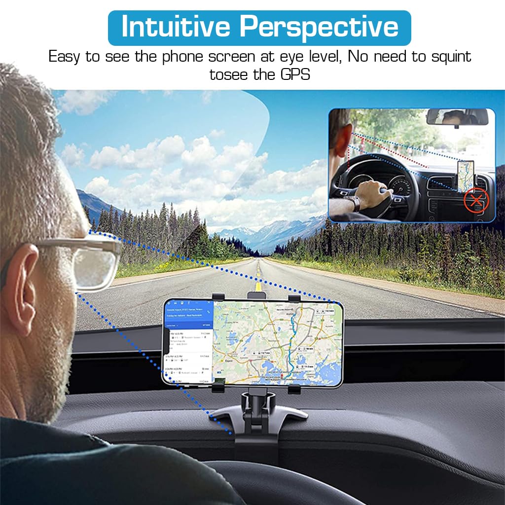 STHIRA Phone Holder for Car Dashboard and Sun Visor with 360° Rotation featuring Foldable ABS Clip | Fits 3.7–7 in Phones