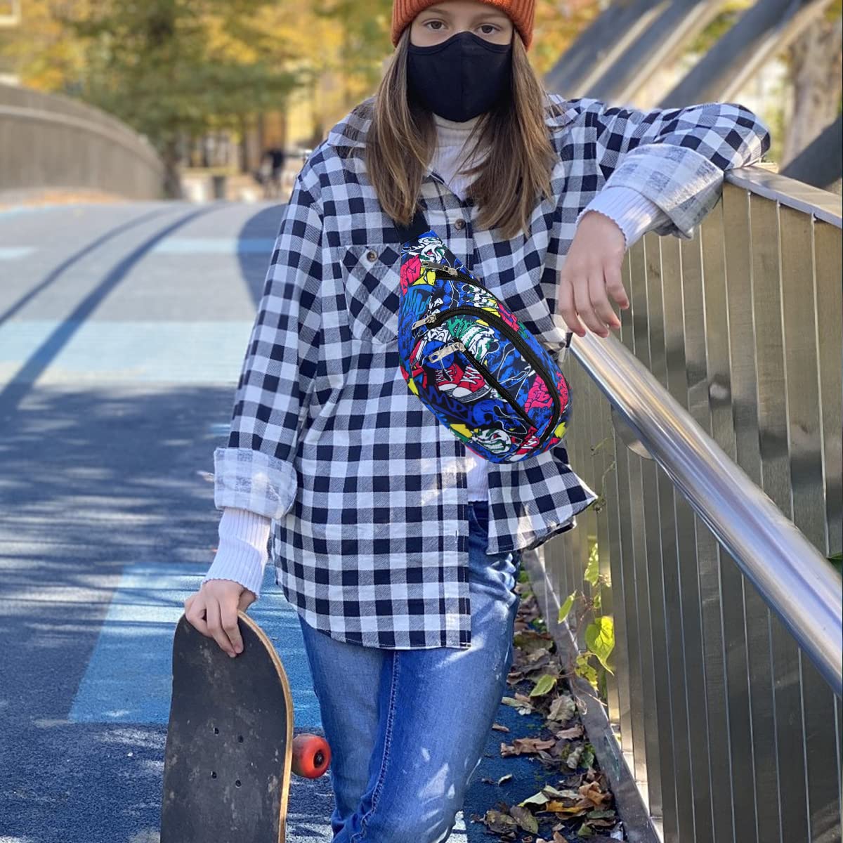 GUSTAVE Waist Bag for Outdoor Hiking with 3 Zipper Pockets 14.2×3.1×5.5 in Oxford Cloth | Adjustable Belt