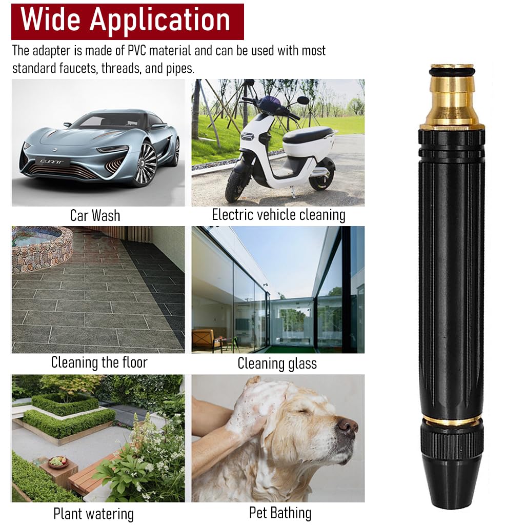 Supvox Garden Hose Nozzle Kit with 3Pcs PVC Hose Quick Connector, Copper Plated Alloy Nozzle Water Spray Gun Adjustable Water Pressure Hose Nozzles for Car Bike Wash Garden Irrigation