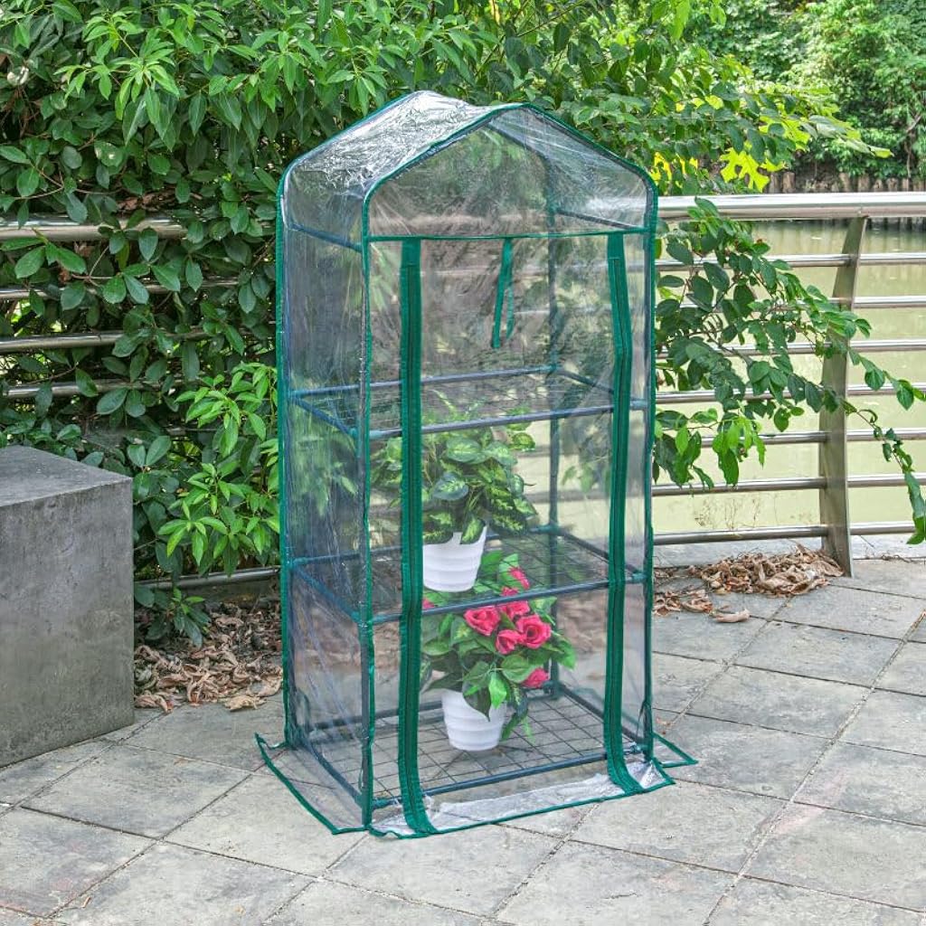 HASTHIP® Mini Greenhouse, DIY Garden Greenhouse Kit with Triple-Layer Planter Shelf, Clear Weatherproof Thermal Cover, Indoor & Outdoor Plant Stand, 59x39x126cm