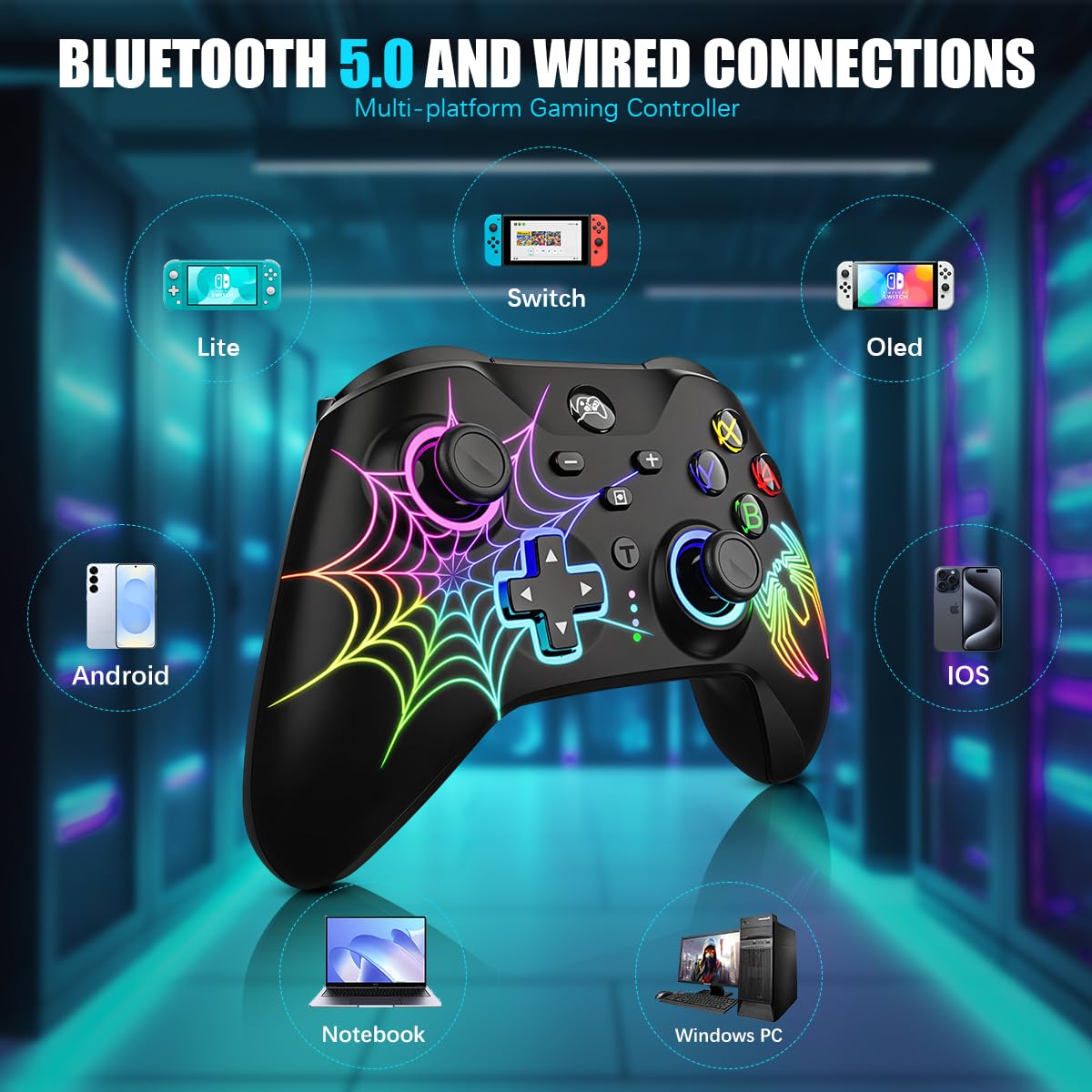 zitronix Gaming Controller for PC and Switch with Bluetooth 5.0 and Hall Effect Joysticks | RGB Lighting and Dual Vibration