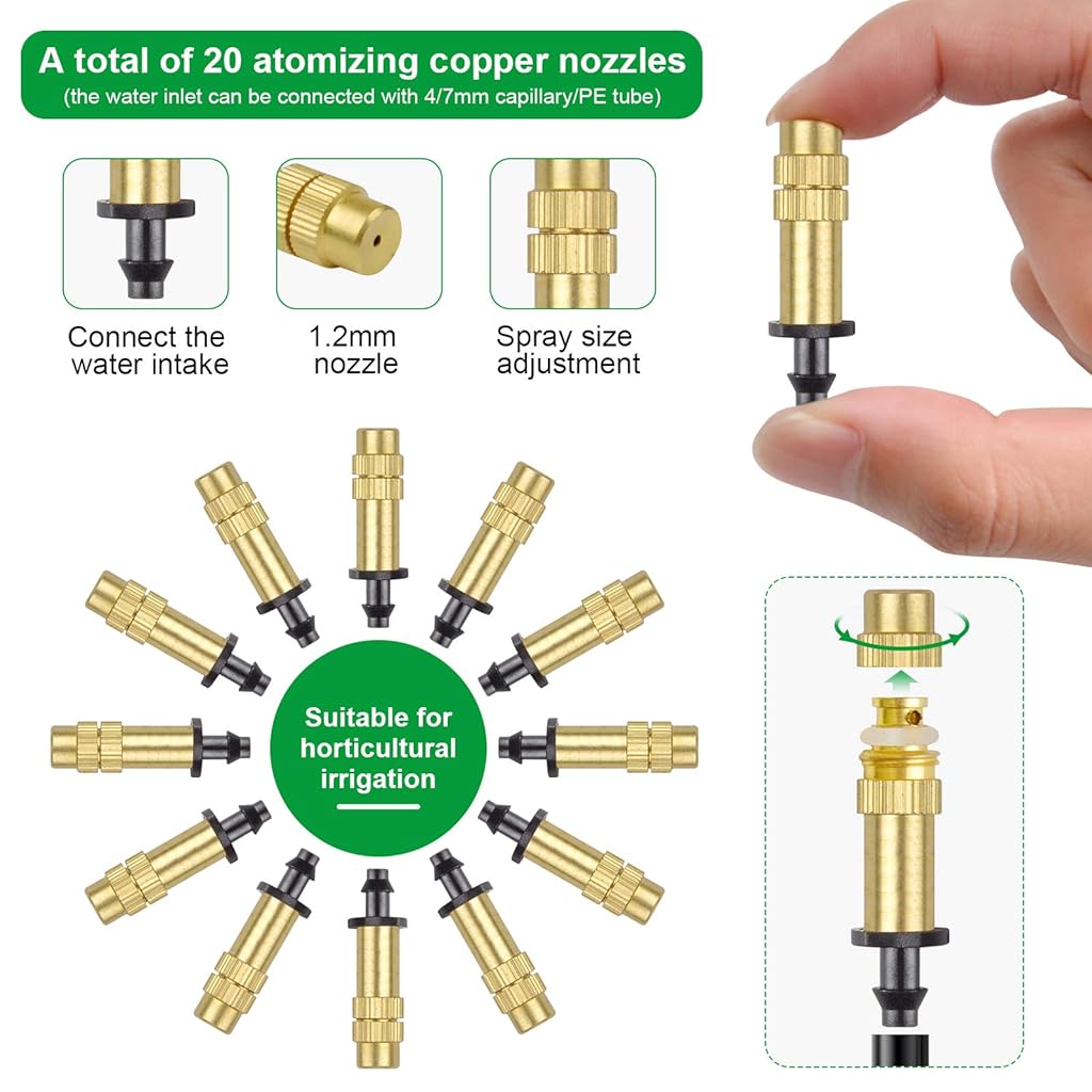 Serplex® Adjustable Water Spray Nozzle Copper 4/7mm Drip Irrigation Mist Sprayer Micro Sprinkler for Garden Cooling Lawn Vegetables Greenhouse 20PCS