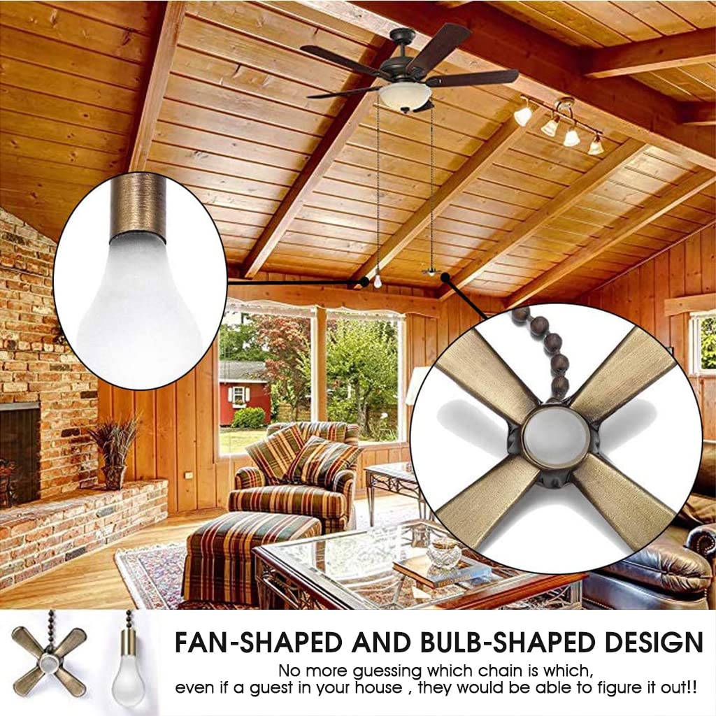 HASTHIP Ceiling Fan Pull Chain Set for Light and Fan with 13.7 in Extension Bronze | Includes Ball Chain Connector