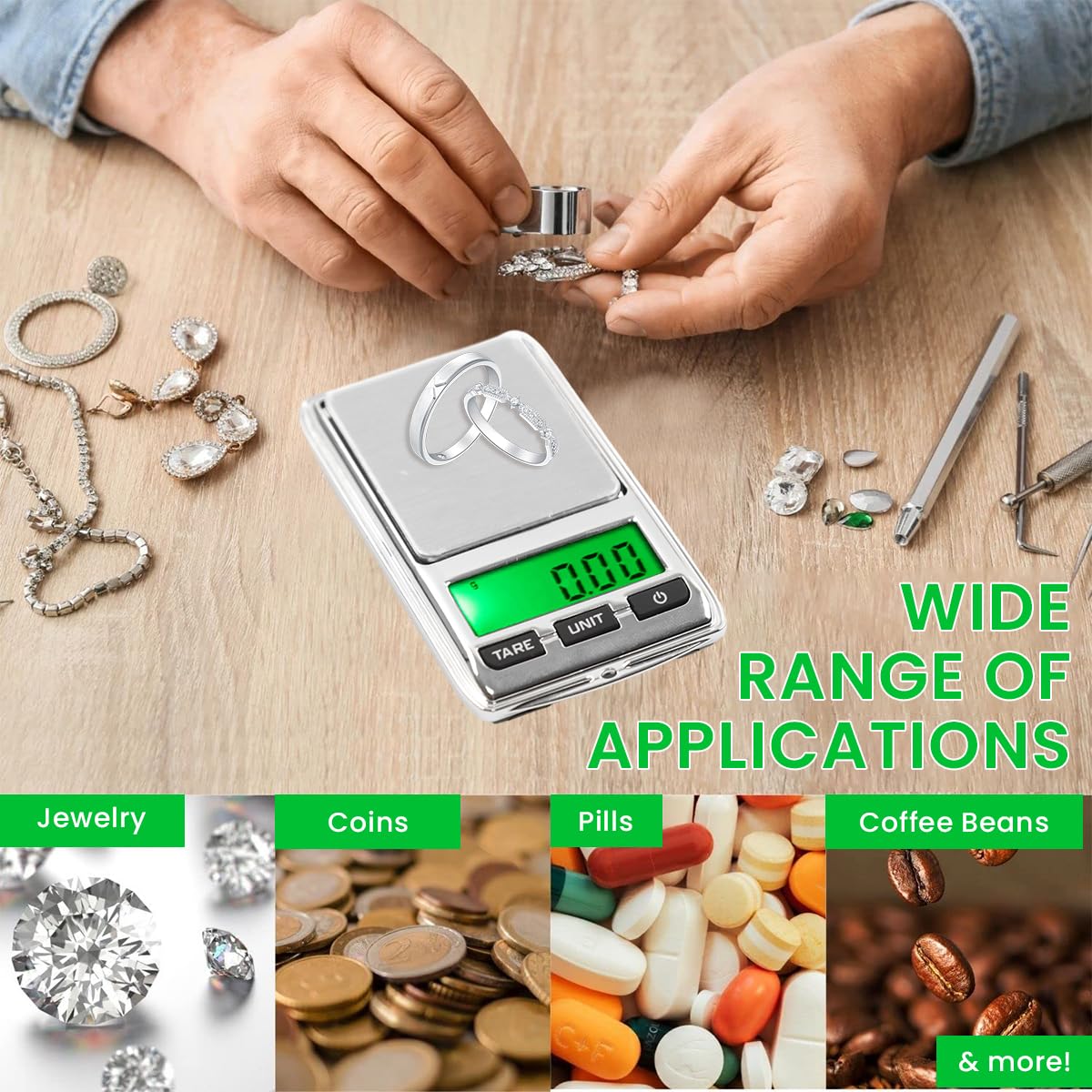 HASTHIP Digital Kitchen Weighing Scale for Home with 200g 0.01g Precision Sensors | Portable LCD Pocket Scale for Food and Jewellery