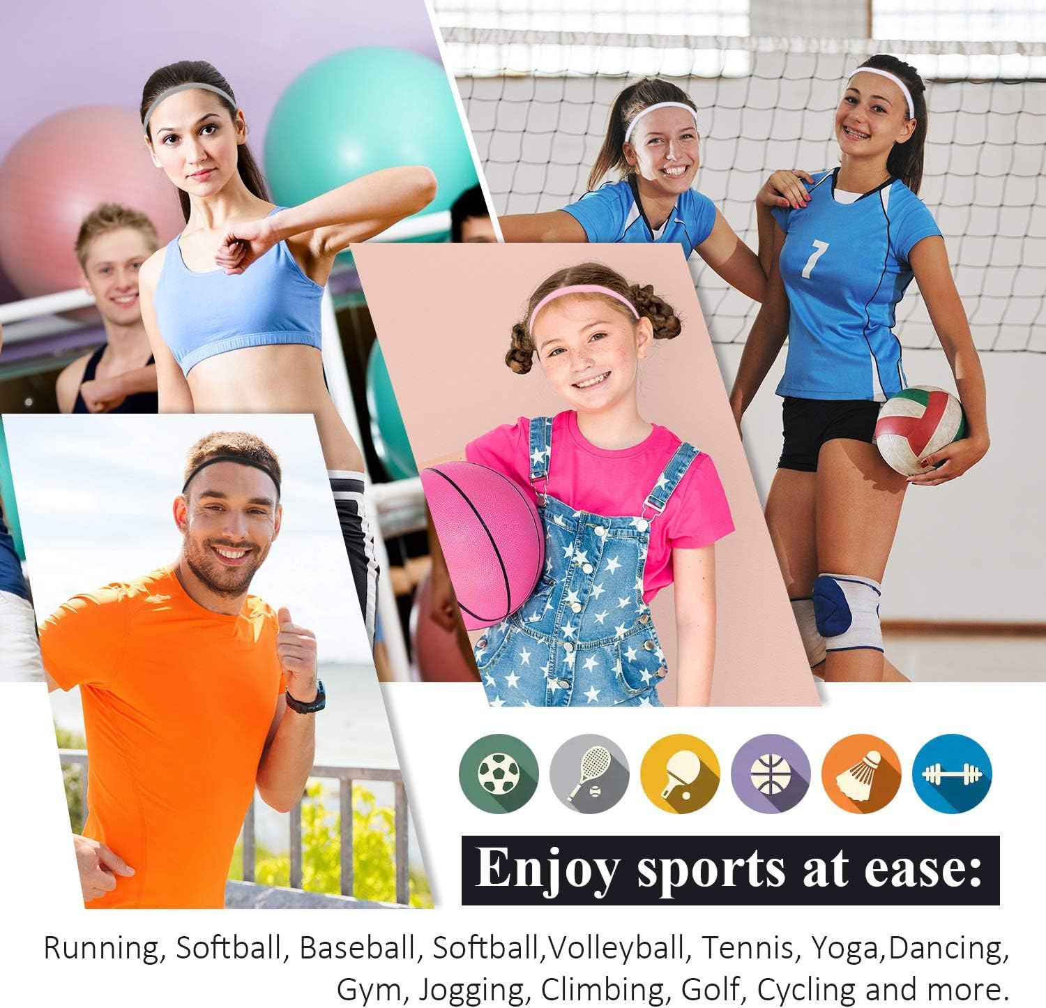 Proberos Sport Headbands for Gym Running and Yoga featuring Non Slip Silicone Grip | 6 Pack