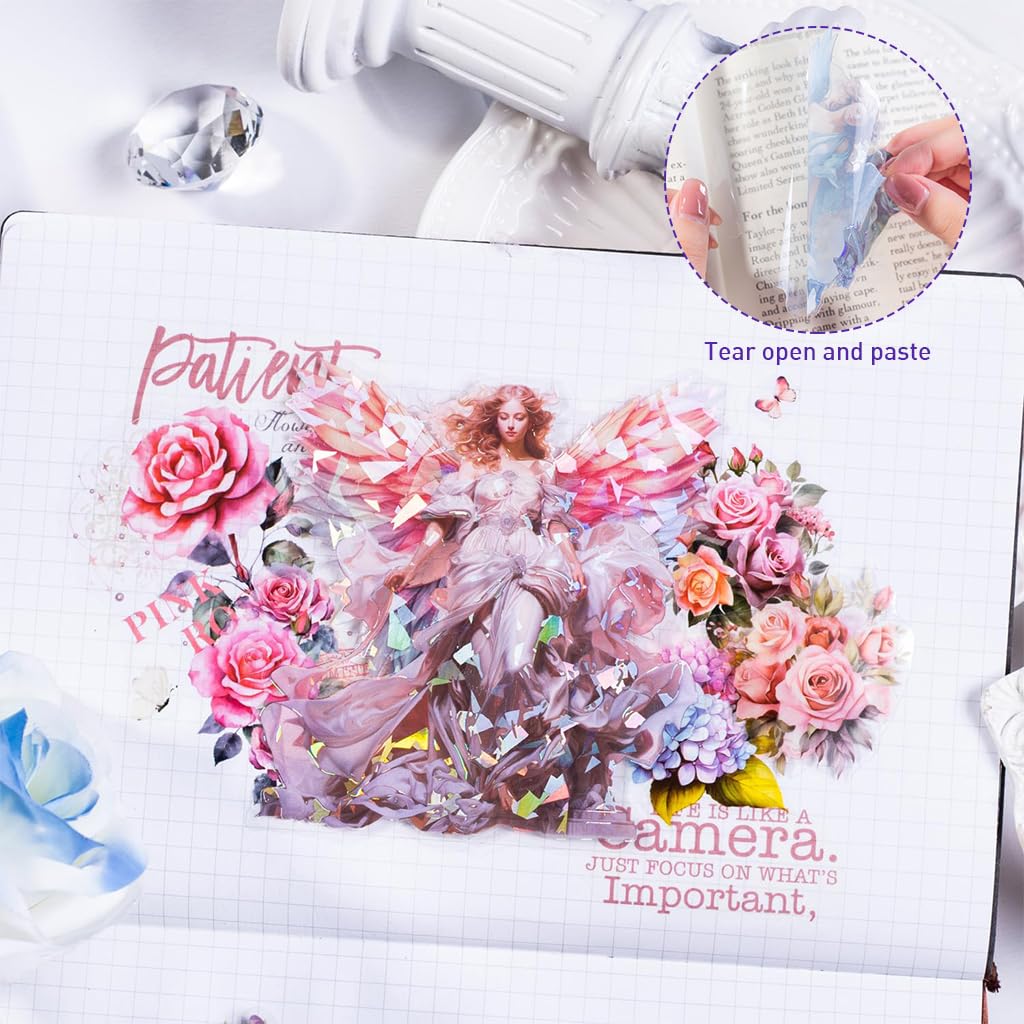 HASTHIP Angel Stickers for Journaling and Scrapbooking with 30 pcs 3.9 in PET Glossy Sheets | Waterproof Aesthetic Designs