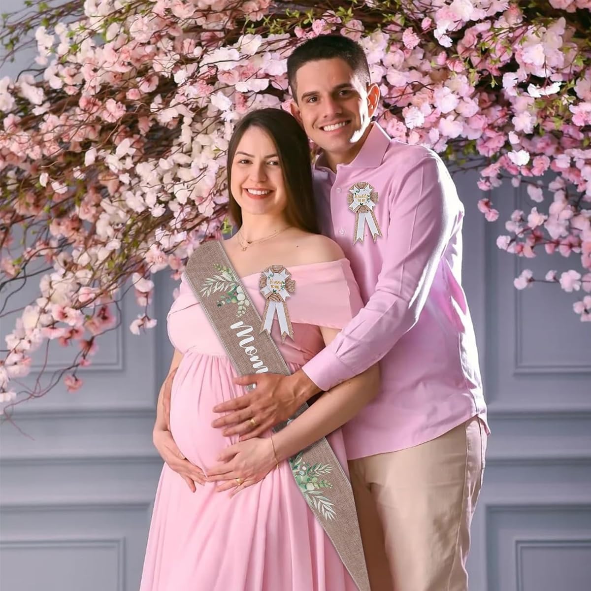 ZIBUYU Mom to Be Sash Set for Baby Shower featuring Natural Fiberflax Badges | Godh Bharai Gift