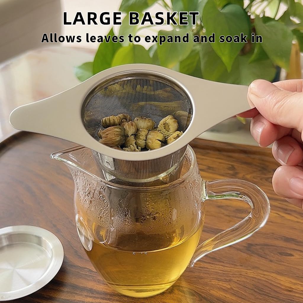 Supvox Tea Infuser for Loose Leaf Brewing with Lid and Dual Handles 5.1 in Stainless Steel Mesh | Fits Cups and Teapots