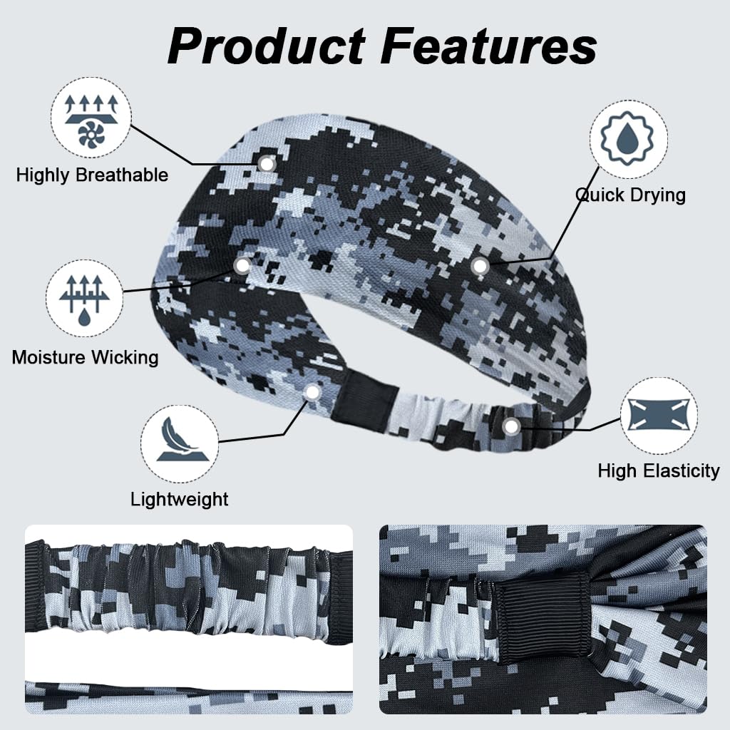 Proberos Headbands for Running Yoga and Cycling with Non Slip Sweat Wicking Fit | Black and White