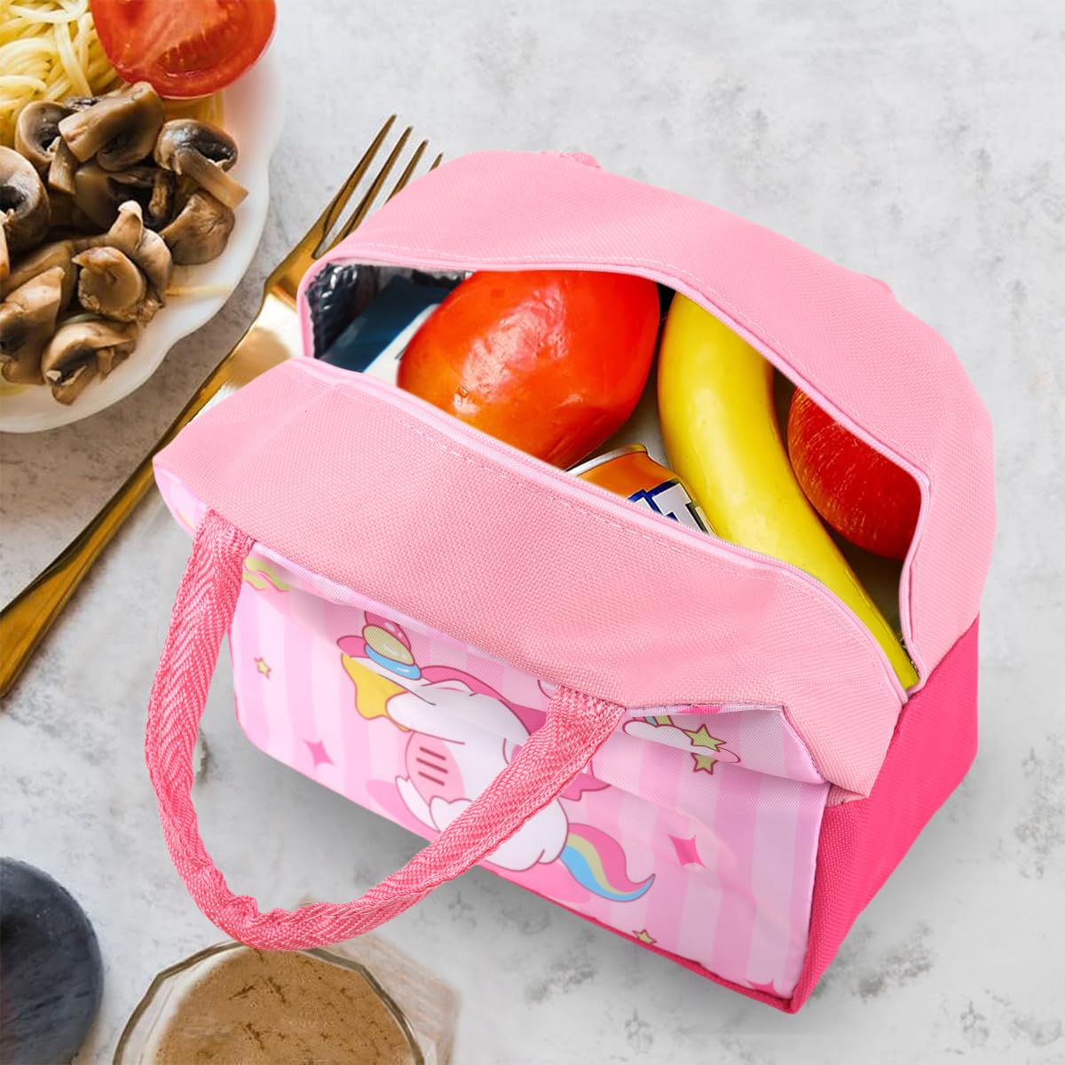 HASTHIP Lunch Bag for School and Office with Insulated Liner and Zipper | 21x12x18cm Portable Food Pouch
