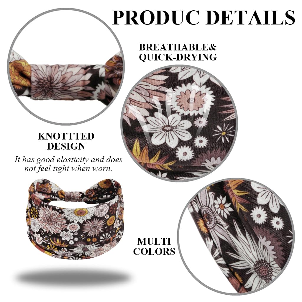 SANNIDHI Headbands for Women featuring 4 Floral Stretch Wraps with Knotted Boho Design