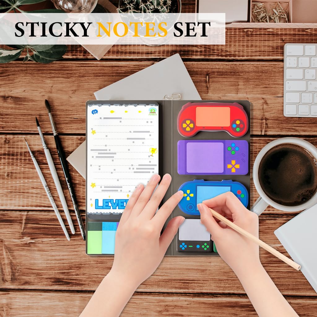 Climberty Sticky Notes Set for Office and School with 7 Retro Game Console Styles | Fun Desk Memo Pads