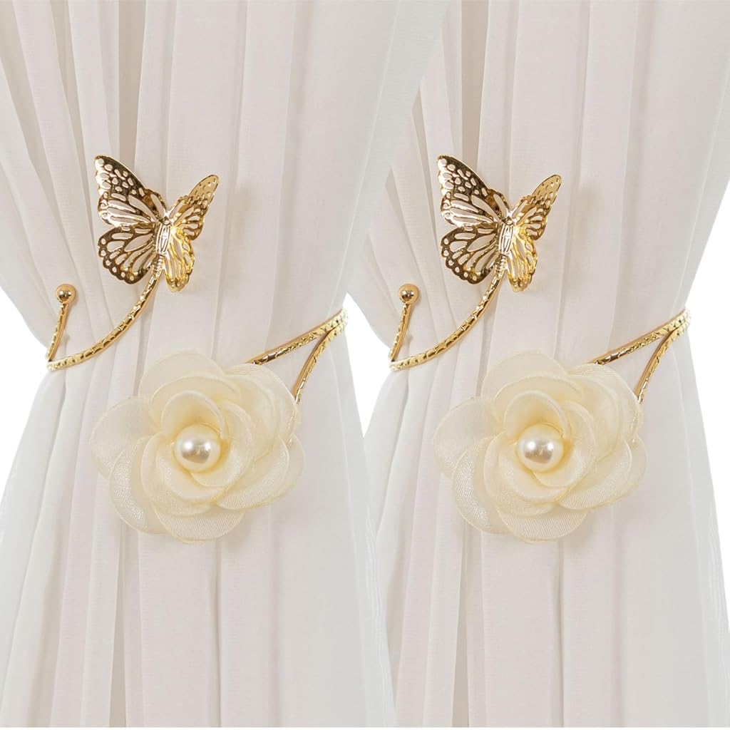 HASTHIP® Butterfly Curtain Tiebacks, Metal Cut-Out Butterfly Floral Charm Curtain Holdbacks, Decorative Drapery Window Curtains Accessories for Living Room, Bedroom,Pack of 2