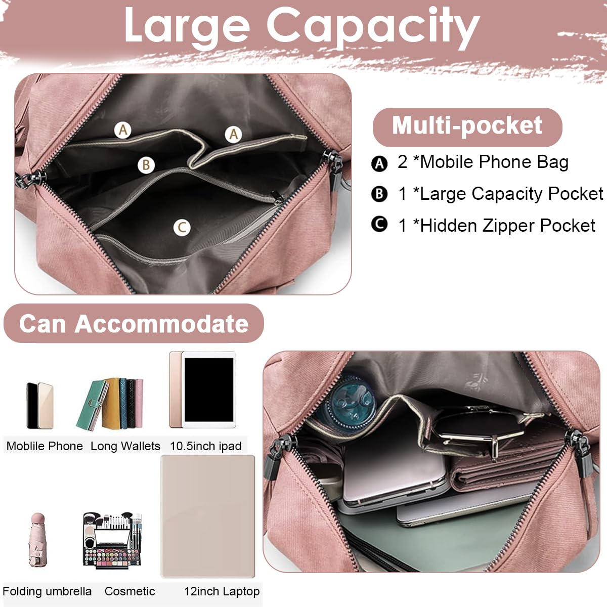 PALAY PU Leather Backpack for Travel with 12x11 in Large Capacity and Back Zipper Pocket | Vibrant Pink Style for Women