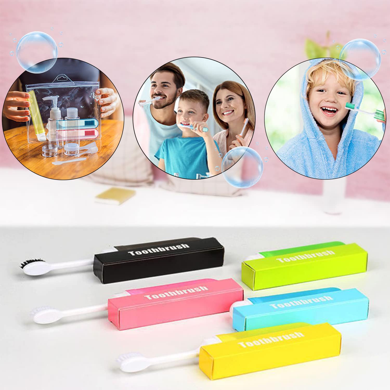 ELEPHANTBOAT Travel Toothbrush Set with Self-Storing Design and 6.6 in Length | 6 Pcs for Adults and Kids