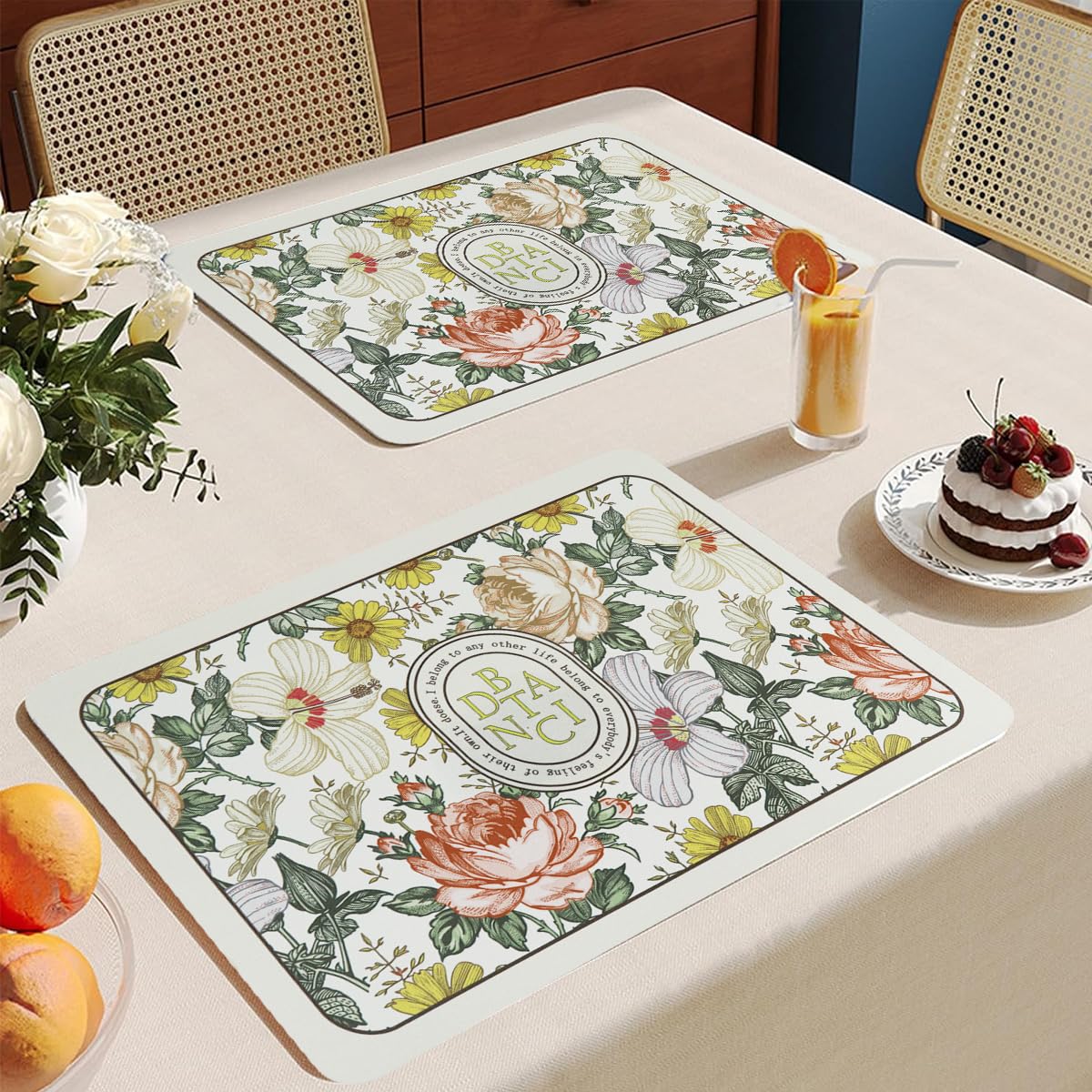 Supvox Dish Drying Mat for Kitchen 40x50cm with Non Slip Heat Resistant Sponge Core | Quick Dry Floral Counter Protector