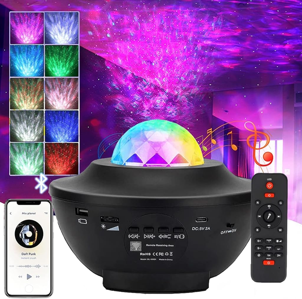 ELEPHANTBOAT® Galaxy Night Light Projector Led Lamp with Bluetooth Speaker Kids Planetarium Galaxy Projector for Bedroom Sound Active & 10 Colors Laser Nebula Star Projector Light Rotate Disco Ball